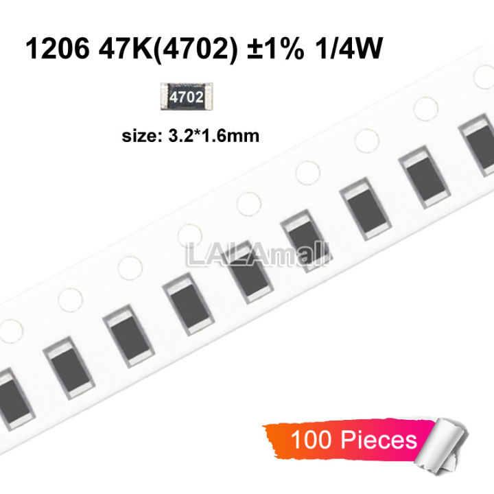 100pcs SMD Resistor 1206 47K ohm 47KR Marking 4702 1 Chip Resistors 1