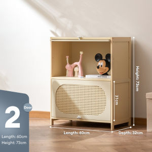 Bamboo Bookshelf Display Cabinet 2/3/4/5 Layers Bookcase With Flip Door Almari Buku Household Large Capacity Storage Living Room Wood Bookshelf 翻门书柜