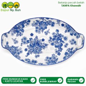 Piring Saji Kuali Oval Motif Astha Blue Ukuran 13 Inch