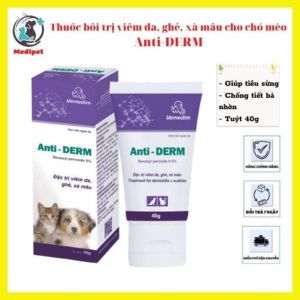 Kem bôi ghẻ viêm da xà mâu cho chó mèo Anti-Derm giúp tiêu sừng chống tiết bả nhờn mau lành da kích thích mọc lông cho chó mèo tuýt 40g