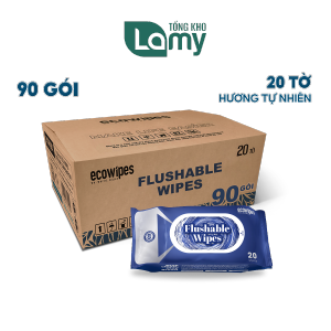 TỔNG KHO_Thùng 90 Gói Khăn ướt vệ sinh Flushable Wipes gói 20 tờ tự tan trong nước