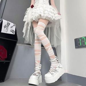 【On Sale】Japanese Y2k Cross Strap Stockings White Pantyhose Jk Silk Black Tights Anime Cosplay Bandage Stockings Girl Cute Lolita Stockings
