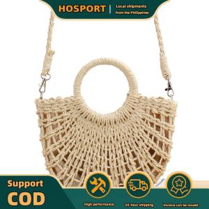 【HOSPORT】Summer Women Woven Tote Bag Casual Straw Messenger Bag with Drawstring Closure
