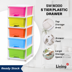 Livingmaster Plastic Drawer 5 Tier Storage Cabinet Drawer Wardrobe Drawer Storage Cabinet Made in Malaysia
