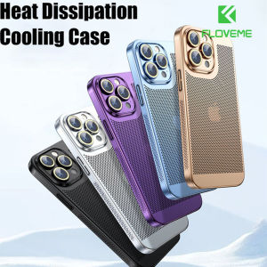 FLOVEME Plating Cooling Mesh Breathable Phone Case For iPhone 15 14 13 12 11 Pro Max 15 14 Plus With Camera Lens Protection Heat Radiation Hard PC Shockproof Back Cover For iPhone X XR XS Max 7 8 Plus