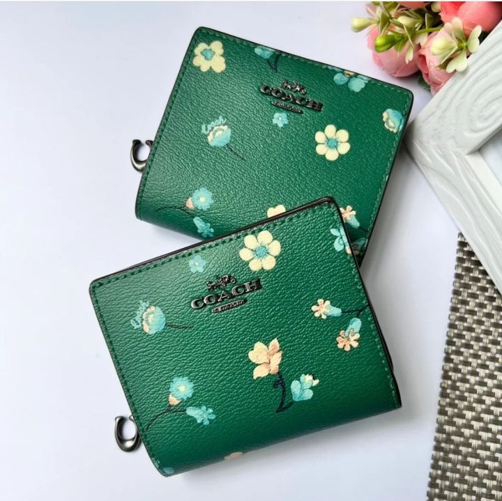 Women's Original Coach Snap Wallet With Mystical Floral Print C8703