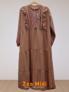 Geka Collection - Gamis ZEA MIDI Crinkle Airflo mix Brokat Malika Premium Dress Muslim Nyaman Mewah
