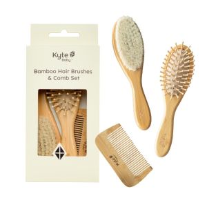 Kyte BABY Bamboo 3-Piece Brush Set - 1 Goat Hair Brush 1 Wooden Bristle Brush and 1 Bamboo Comb