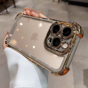 For iPhone 17 Case New Contrast Color Airbag Plating Case for iPhone 13 12 11 14 15 16 Pro Max Plus 17 Air Clear Silicone Cover