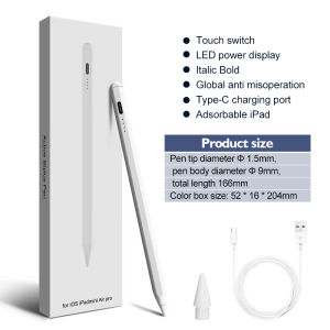 Stylus Pen for iPad Pencil iPad Pro 12.9 10.2 7th 8th 9th Mini Air 6 /Air 5 M2 M4 Active Capacitive Pen with Palm Rejection Magnetic Adsorption for iPad 2018-2024