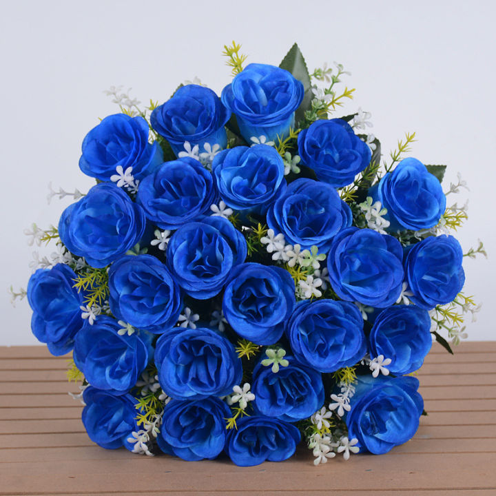18 Roses Red White Blue Flower Wedding Bridal Artificial Living Room ...