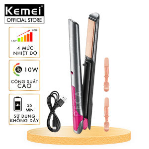 Máy duỗi tóc không dây Kemei KM-555 chuyên nghiệp điều chỉnh 4 mức nhiệt độ phù hợp sử dụng mọi loại tóc - Hàng chính hãng