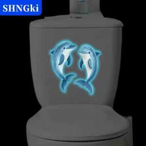 SHNGki Phòng tắm màu xanh phát sáng trong bóng tối cá heo nhà vệ sinh chỗ ngồi Sticker sáng tạo tự dính làm đẹp trang trí nhà