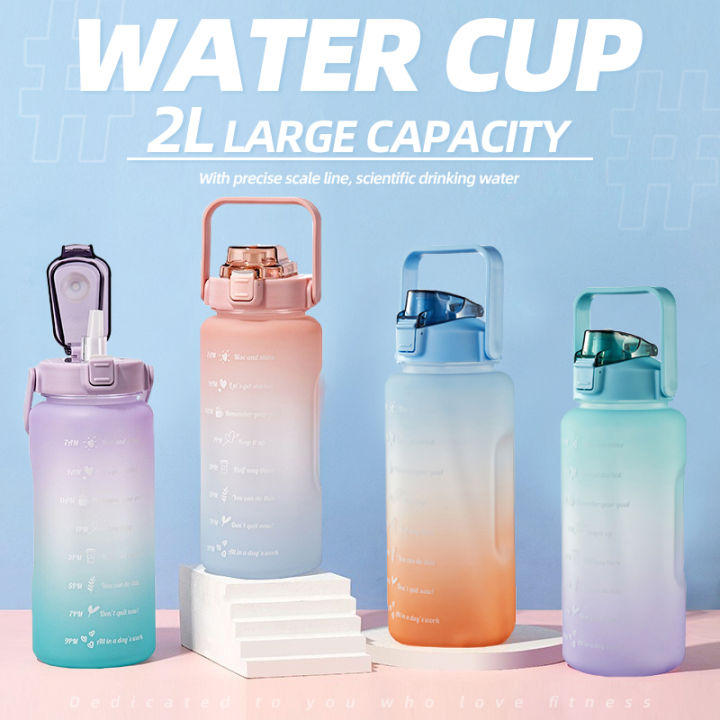 2L Motivational Water Bottle with Time Marker Straw,Leakproof BPA Free  Hydration Water Bottles To Ensure You Drink Enough Water Daily for Fitness