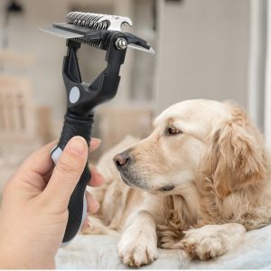 PENTU Double Sided Dog Grooming Comb Multi-functional Professional Pet Fur Trimming Comb Cat Comb Brushes Anti-slip Handle Pet Deshedding Brush Pet Grooming