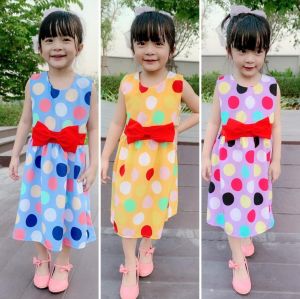 2-8ขวบ เดรสลายจุดสลับผ้าไหมอิตาลี คาดโบว์ เดรสเด็กผู้หญิง เสื้อผ้าเด็กผู้หญิง เสื้อผ้าเด็กผญ ชุดเด็กผู้หญิง ชุดลายจุด 582