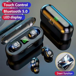 ♥ SFREE Shipping ♥ F9 Wireless Bluetooth 5.0 Sport Earphones LED Display Waterproof Headset Mic Touch Fingerprint