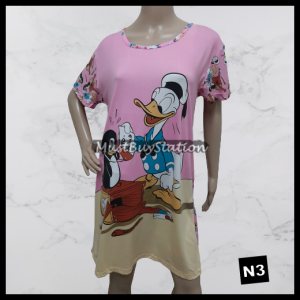 MBS Women Teenager Adult Cotton Polyester Cartoon Printed Elastic Fabric Nightdress Sleepwear