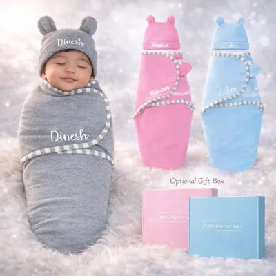The Watermelon Kids Personalised Newborn Baby Cotton Muslin Swaddle Blanket Customised Name Gift Set 95% Cotton 5% Spandex Newborn to 3 Months 3 Colours