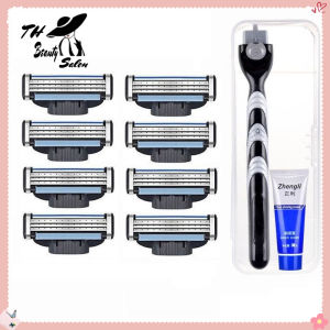 TH Beauty Salon มีดโกน มีดโกนหนวด มีดโกนขน ถอดเปลี่ยนใบมีด ใบมีด 3 ชั้น 1 ด้ามโกน มาพร้อม 8 ใบมีด