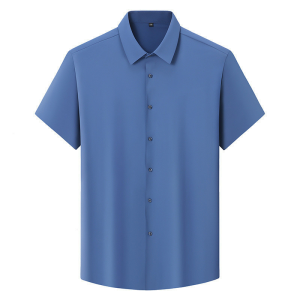 60-175KG Plus Size Men Oversized Business Formal Loose Stretch Collar Solid Color Short Sleeve Shirts