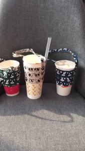 🌟SG STOCK🌟Milk Tea Tote Bag Color-Block Fashion Handheld Cup Sleeve Color-Block Spliced Milk Tea Bag Beverage Tote Coffee Cup Bag