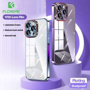 FLOVEME Luxury Plating Transparent Phone Case For iPhone 14 Plus 14 13 12 Pro Max With Lens Glass Film HD Clear Shockproof Hard Back Cover For iPhone 14 13 12