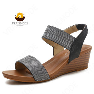 สายรัดข้อเท้ารองเท้าแตะส้นหนายางยืดนุ่มรองเท้าโบฮีเมียนรองเท้าโรมันกันลื่นส้นกลาง