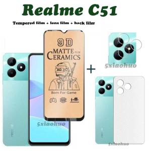 Realme C51 C51ปกป้องหน้าจอแบบ3 In 1ฟิล์มหลังทำจากคาร์บอนไฟเบอร์ฟิล์มกันรอยเลนส์กล้องถ่ายรูป C51คลุมทั้งหมดหน้าจอกระจกความเป็นส่วนตัวด้าน