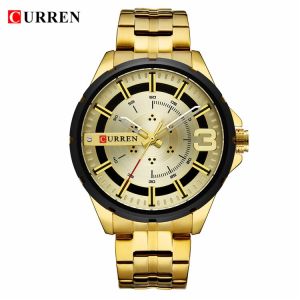 CURREN Mens Watches Waterproof Quartz Stainless Steel Wristwaches Luxury Brand Business Mens Clock Gold (8333)