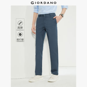 GIORDANO ผู้ชาย กางเกงขายาว ยืดหยุ่น น้ำหนักเบา ดูแลรักษาง่าย สีพื้น เอวสูงปานกลาง ทรงสลิม กางเกงขายาวแฟชั่นลำลอง 01113067