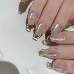Mèo mắt Báo Chí trên móng tay thủy tinh Quan Tài Acrylic Móng Giả tái sử dụng dính trên móng tay cho tự làm móng tay làm móng tay nghệ thuật trang trí