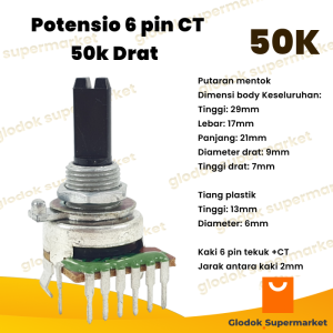 Potensio 6 pin CT 50k Drat Stereo Kaki 6+1 Tekuk Volume Mixer 503