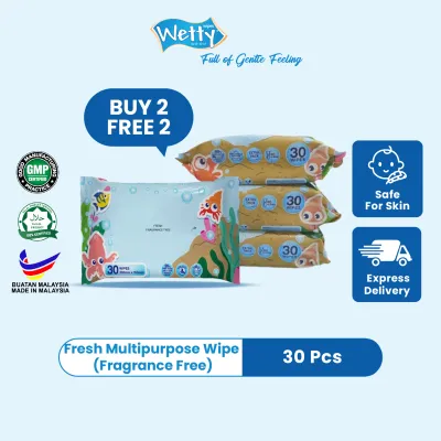 Fresh Multipurposed Cleaning Wet wipes Fragrance Free Baby Wipes Extra Thick Tisu Basah Bayi Bau Harum Halal Wet Tissue (30s) [Buy 2 Free 2]