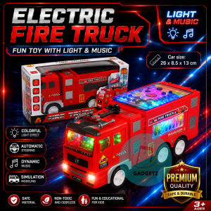 Electric Fire Truck Toy with Colorful Lights & Music Automatic Bump & Go Mainan Kereta Bomba Budak
