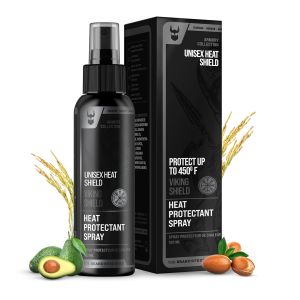 Beard & Hair Heat Protectant Spray - Viking Shield Beard Spray for Men Protects Hair from Heat Damage of Straightener and Styling - Argan Oil Thermal Protector Spray - Protect Up To 450º F - 4 Fl Oz