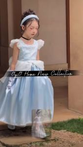 Luxury Girls Light Blue Princess Dress Puff Sleeve Embroidered Satin Ball Gown Kids Birthday Party Wedding Flower Girl Costume