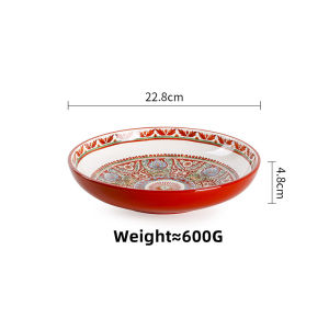 Omk phong cách Ma-rốc Đỏ gốm 9 inch đĩa sâu bát đựng sa lát Bộ đồ ăn đĩa ăn tối