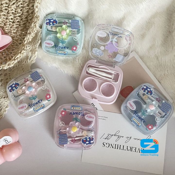 🔥 Dopamine Flower Contact Lens Case-AS2306- 热门多巴胺色系迷你简约一体无需拧盖隐形眼镜盒 | Lazada