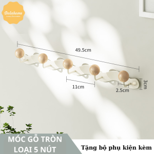 Móc treo dán tường kim loại nút gỗ tròn Dola Home. Móc dán tường dán cửa chịu lực treo quần áo đồ dùng không cần khoan