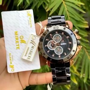 Jam Tangan Pria Fitur Tanggal Hari Strap Rantai Stainlees Steel / JAM Tangan Mirete Original Import Quart Analog Anti Air