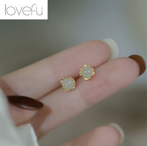 pure nature Jadeite 18K Saudi Gold Pawnable Opal Stud Earrings For Women Small Versatile Premium Jade Earrings Korean Style