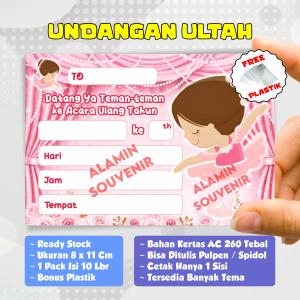 Undangan Ulang Tahun Anak Cewek Gambar Balet Ballerina Balerina Pink isi 10
