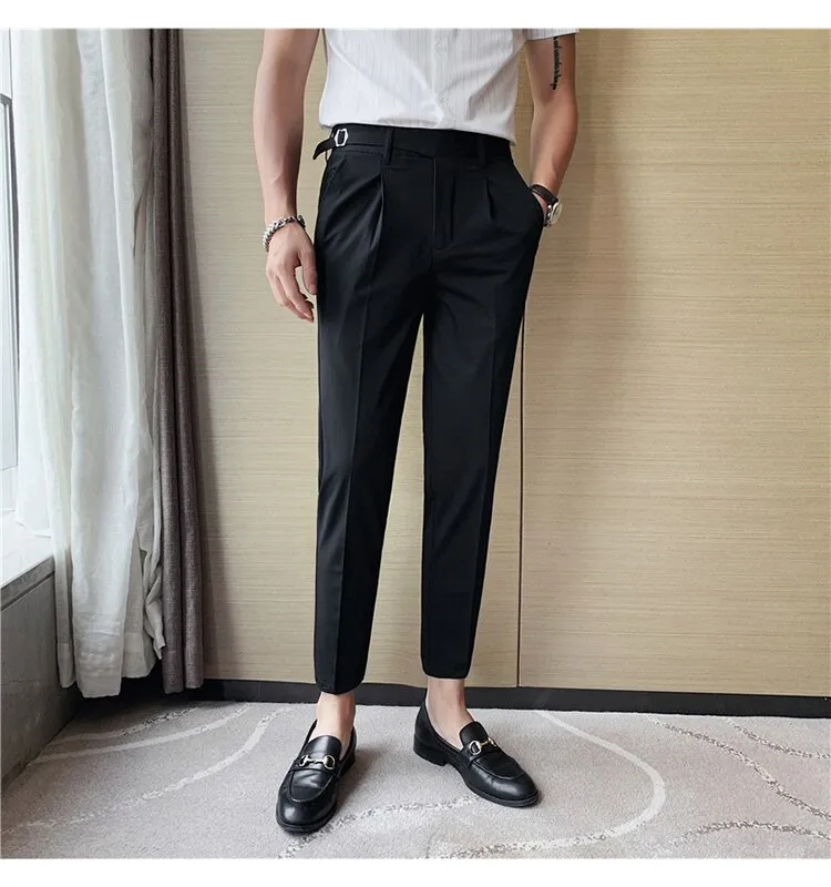 High Quality Men's Suit Pants British Business Dress Pants Casual Office  Wedding Trousers Black Gray …