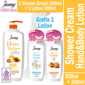 Jasmy Moisturizing Bundle 500ML Shower Cream sabun mandi cair body wash Free 300ml Lotion