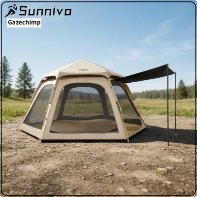 Gazechimp Protection Hexagonal Tent Ventilated Foldable Tent Windproof Outdoor Shelter Portable for Families