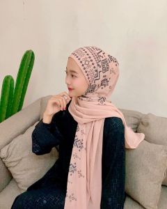 Hijab Pashmina Malay Inner Turky Motif /Hijab Pasmina Instan Ceruty Motif Etnik Printing / Kerudung Pashmina Ceruti Cantik