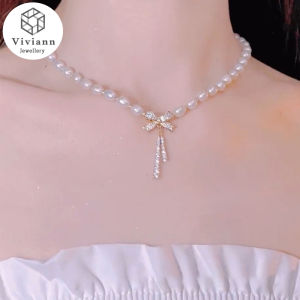 Viviann Original Butterfly Light Luxury Fashion Elegant Pearl Necklace Pendant Butterfly Pearl Pendant Necklace Statement Clavicle Pearl Chain Layered Necklace Trend Butterfly Collar Jewelry