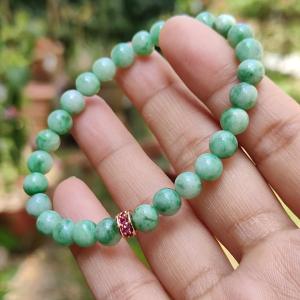Light Spicy Green Natural Type A Jadeite Jade crafted with 6.6mm * 28 beads as bracelet QIC lab approved certificate weigh 13.41 grams (bracelet20)