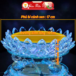 Đài Sen Pha Lê Tròn Trang Trí Tượng Quan Âm Cùng Phật Di Lặc CHÂN THIỆN MỸ Có Đèn LED Đổi Màu Kèm Điều Khiển Từ Xa